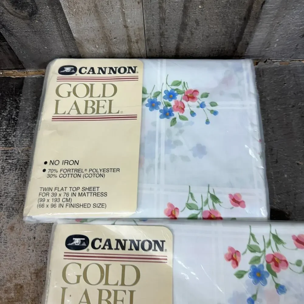 2 Vintage NOS Cannon Gold Label Serenade Floral Twin‎ Flat Sheet No Iron